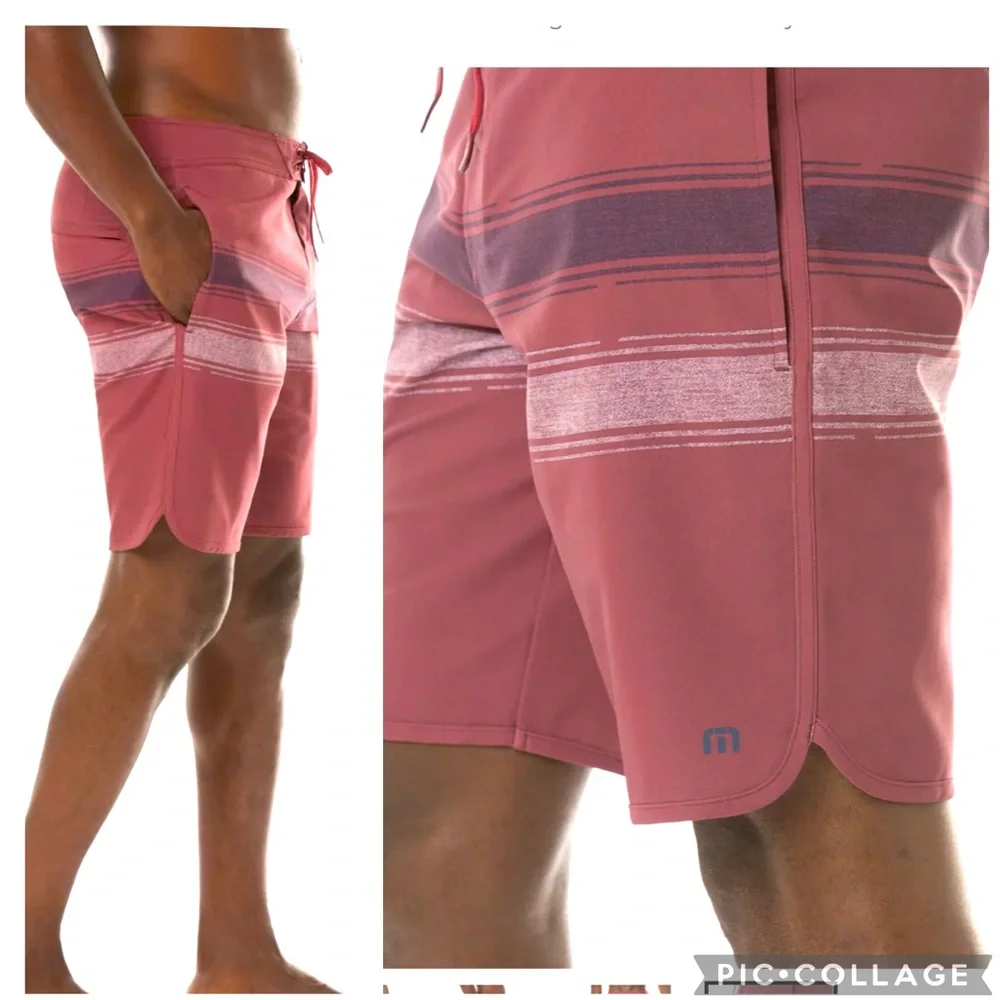 Travis Mathew Unlined Confetti King Ruby Wine Board Shorts Swim Trunks Size 38